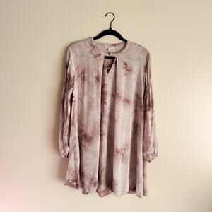 Umgee Brown Tie Dye Overlay Boho Keyhole Chest Flowy Blouse - Medium